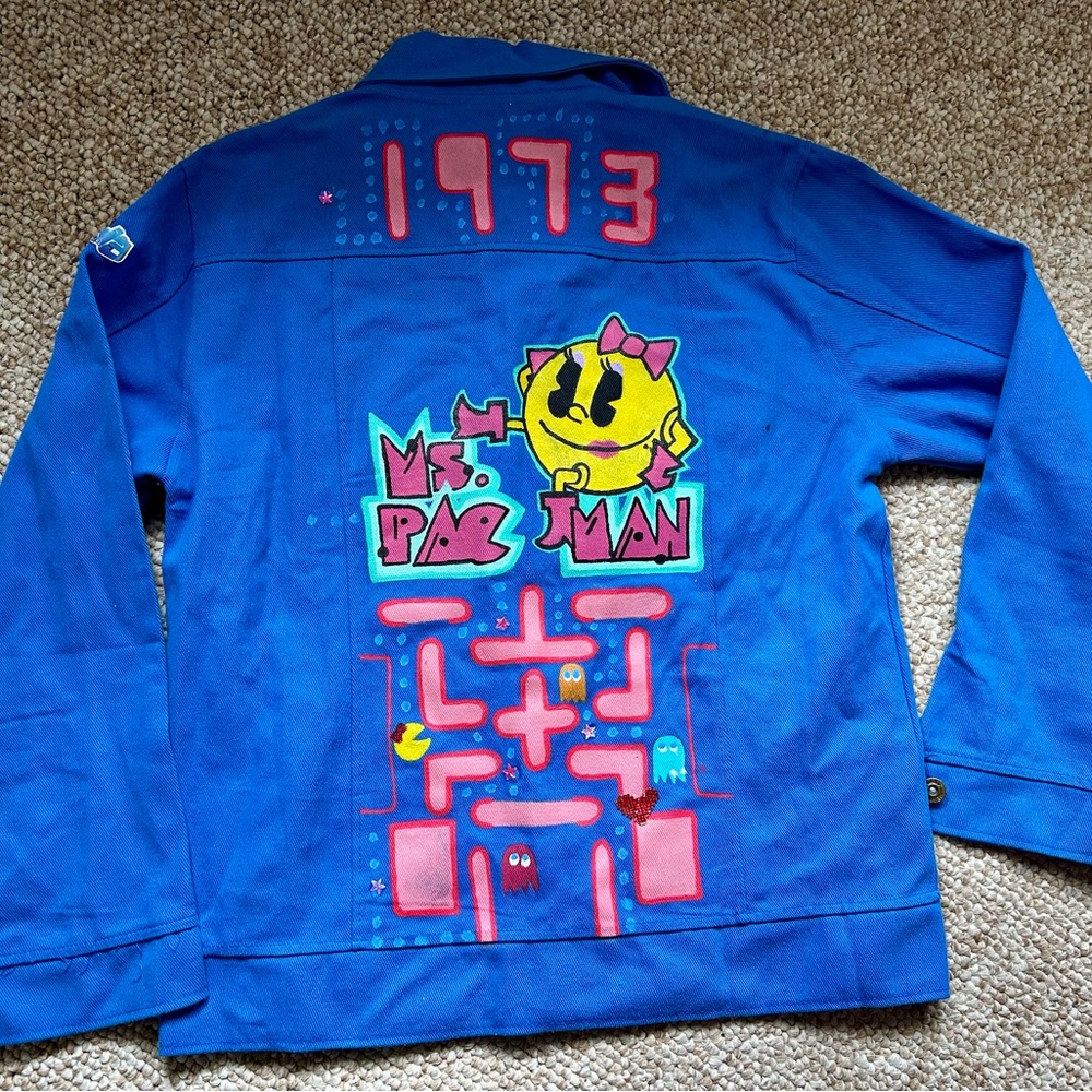 Custom Made Special Order Ms. Pac-Man Blue Jacket size L